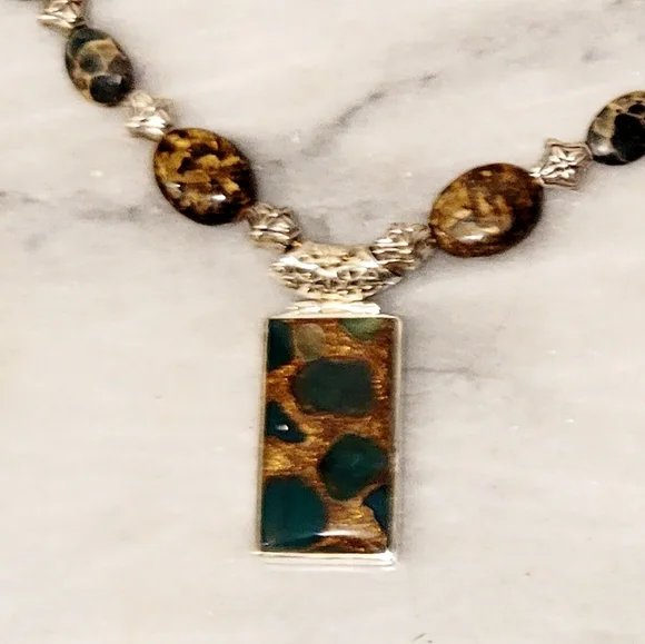 Bronzite Green Onyx Sterling Pendant Necklace 21" - Picture 7 of 7